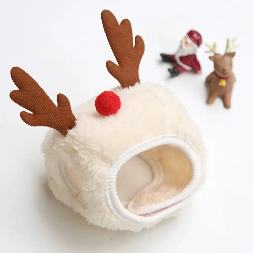 Christmas Puppy Dog Cat Costume Xmas Cat Santa Elk Hat with Bandana Bib Scarf Set Cat Accessories Pet Holiday Dress up Supplies